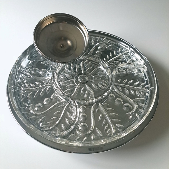 Vintage glass & metal 3 peice lazy Susan party tray - Picture 3 of 8